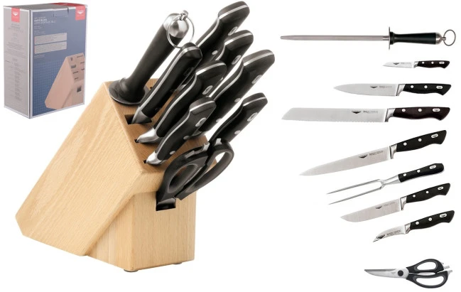 Ceppo Di Legno Completo Di 9 Coltelli Forgiati E Accessori Di Paderno