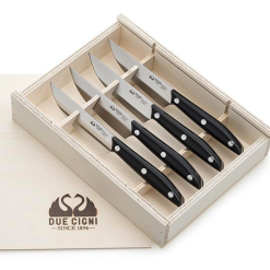 Set 4 Coltelli Da Bistecca Filo Liscio Con Manico POM Linea 1896 Di Due Cigni Coltellerie