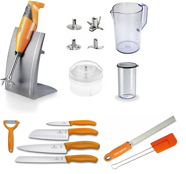 Bamix & Victorinox Orange: Set Frullatore Immersione, Coltelli Victorinox, Microplane E Spatola Arancione