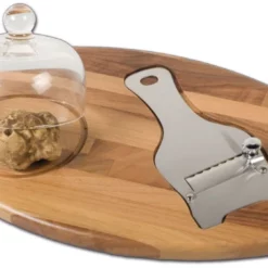 Servitartufi In Legno Listellare Di Noce Completo Di Tagliatartufi In Acciaio Inox Lama Ondulata