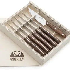 Set 6 Coltelli Bistecca Filo Liscio Manico Noce Linea 1896 Di Due Cigni Coltellerie