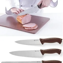 Set Carne Cotta: Tagliere + 3 Coltelli Manico Marrone HACCP