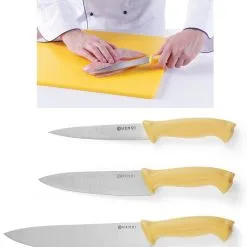 Set Per Pollame: Tagliere Giallo + 3 Coltelli Manico Giallo HACCP